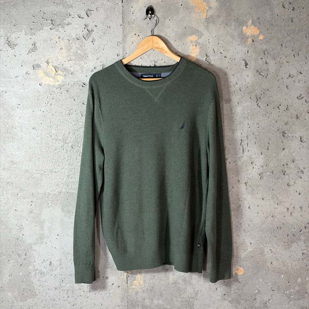Nautica Men's Navtech Ribbed Crewneck Sweater in Pine Green Sz L